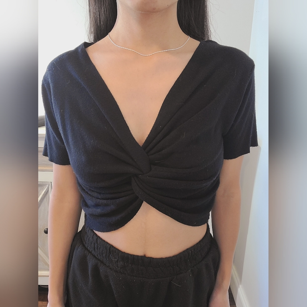 Debut Black Twist-Front Crop Top